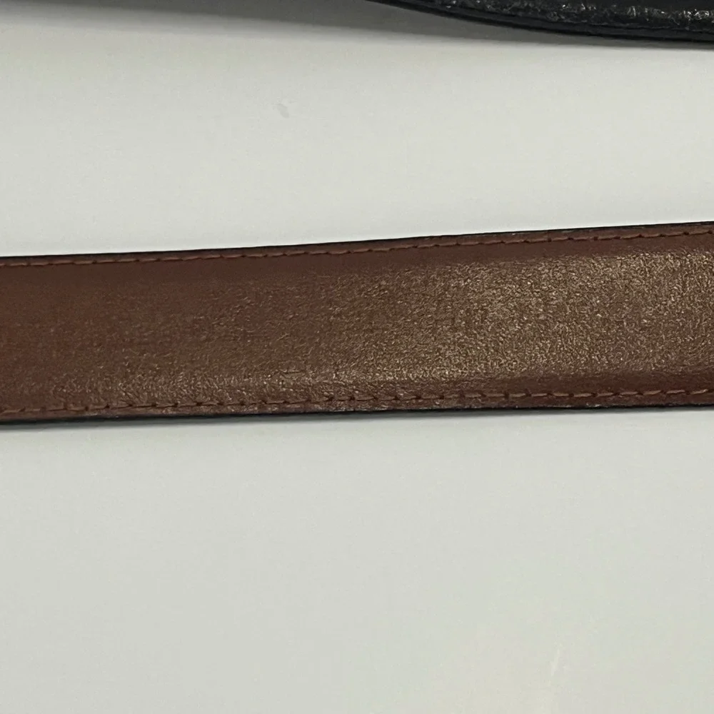 Christian Dior Vintage Black Leather Belt Gold Buckle Made in Taiwan ROC 42.5in